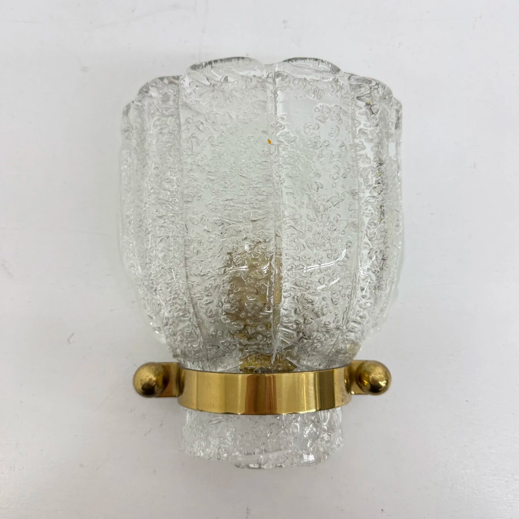 Vintage Hillebrand wall lamp ice glass with brass, 1970s Germany