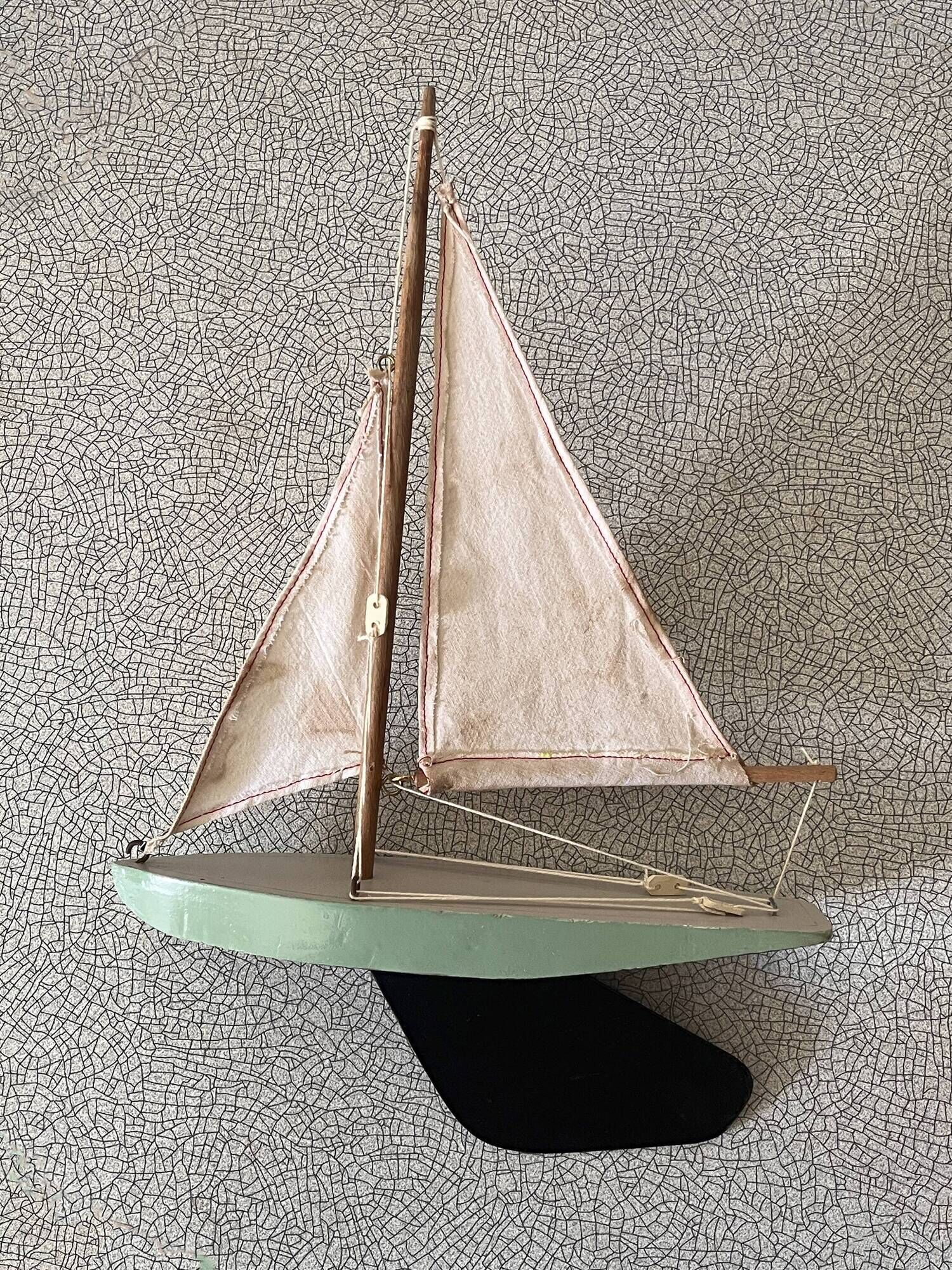 Wooden pond sailboat, metal keel, vintage toy