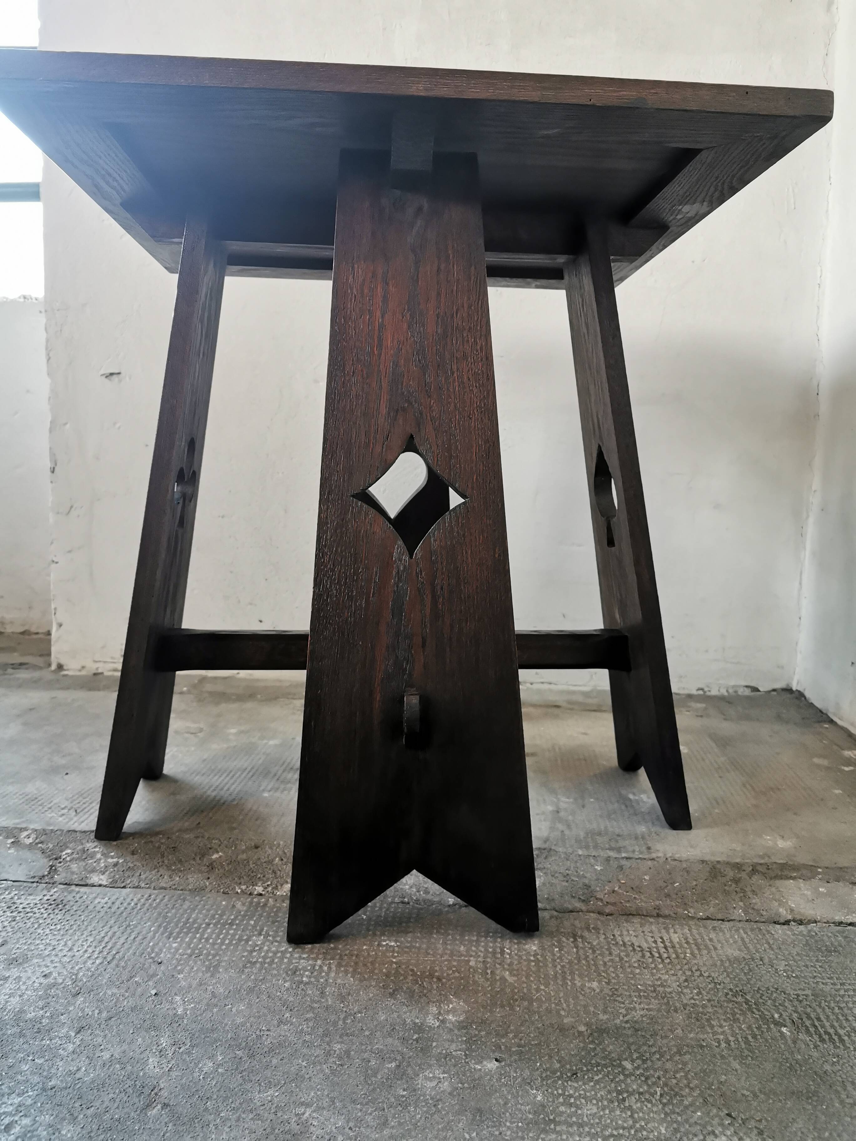 Arts and crafts style oak side table, 1950s