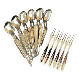 Set of six escargot tongs and forks