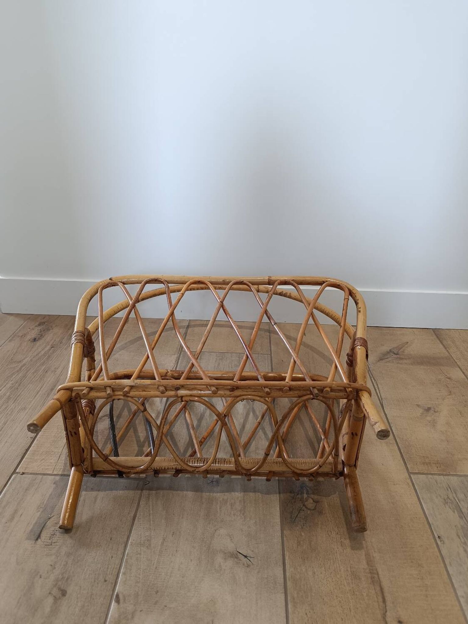 Vintage rattan wicker magazine rack