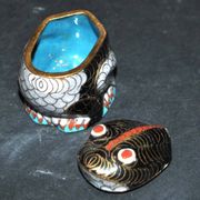Boite statuette de grenouille en laiton émaux cloisonnée Porte-bonheur