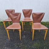 4 caramel leather designer chairs