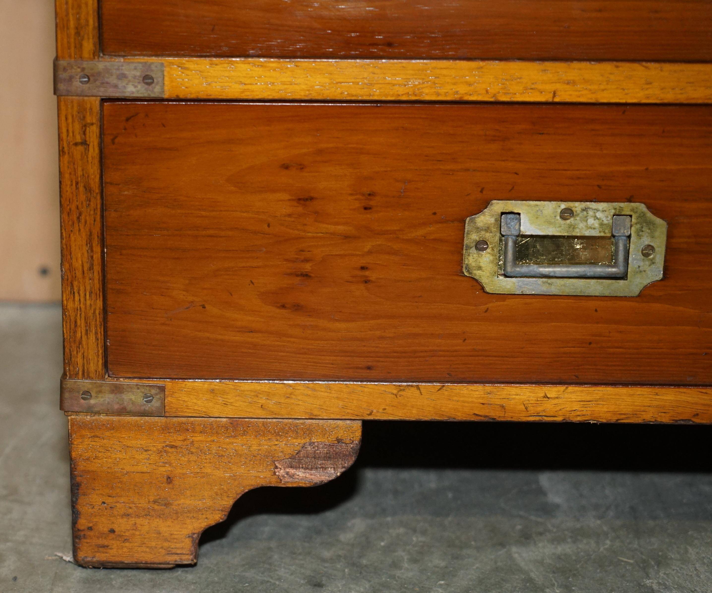 Vintage military campaign chest of drawers in burr yew wood.