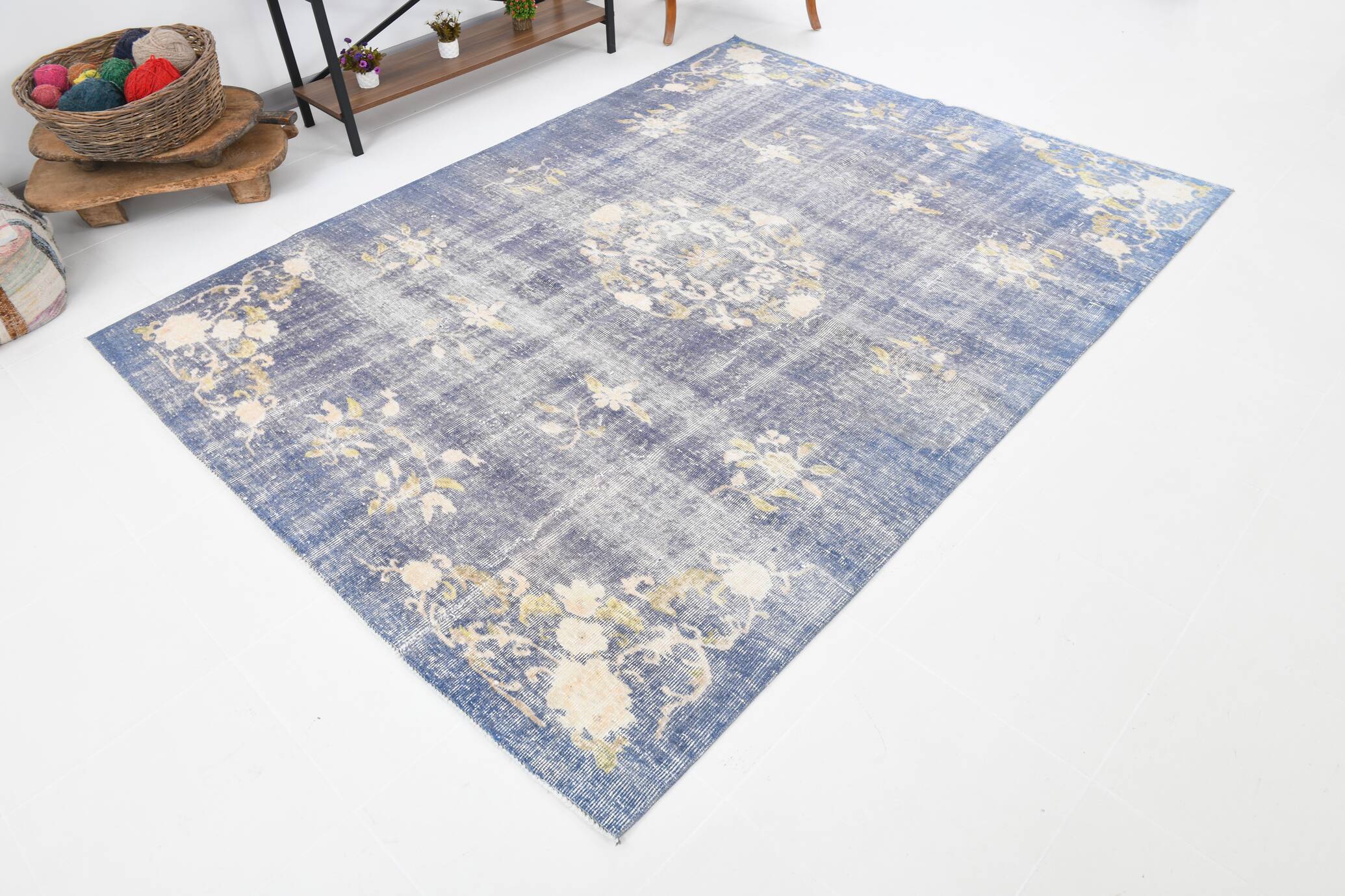 6x8 Faded Blue Oriental Vintage Rug, 194x258Cm