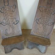 Central Africa circa 1950: pair of exotic wood chairs decorated with crocodile sculptures