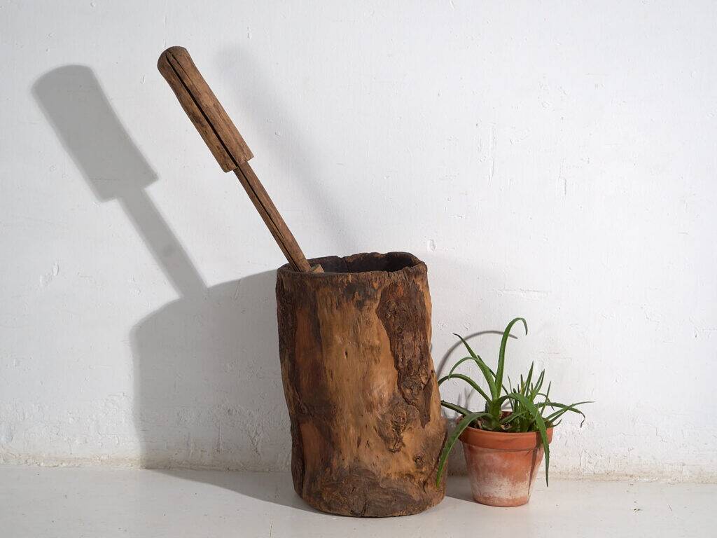 Large antique wabi-sabi style mortar and pestle (c.1920) #78