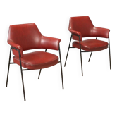 Paire de fauteuils vintage en métal et simili cuir, design italien, années 1960