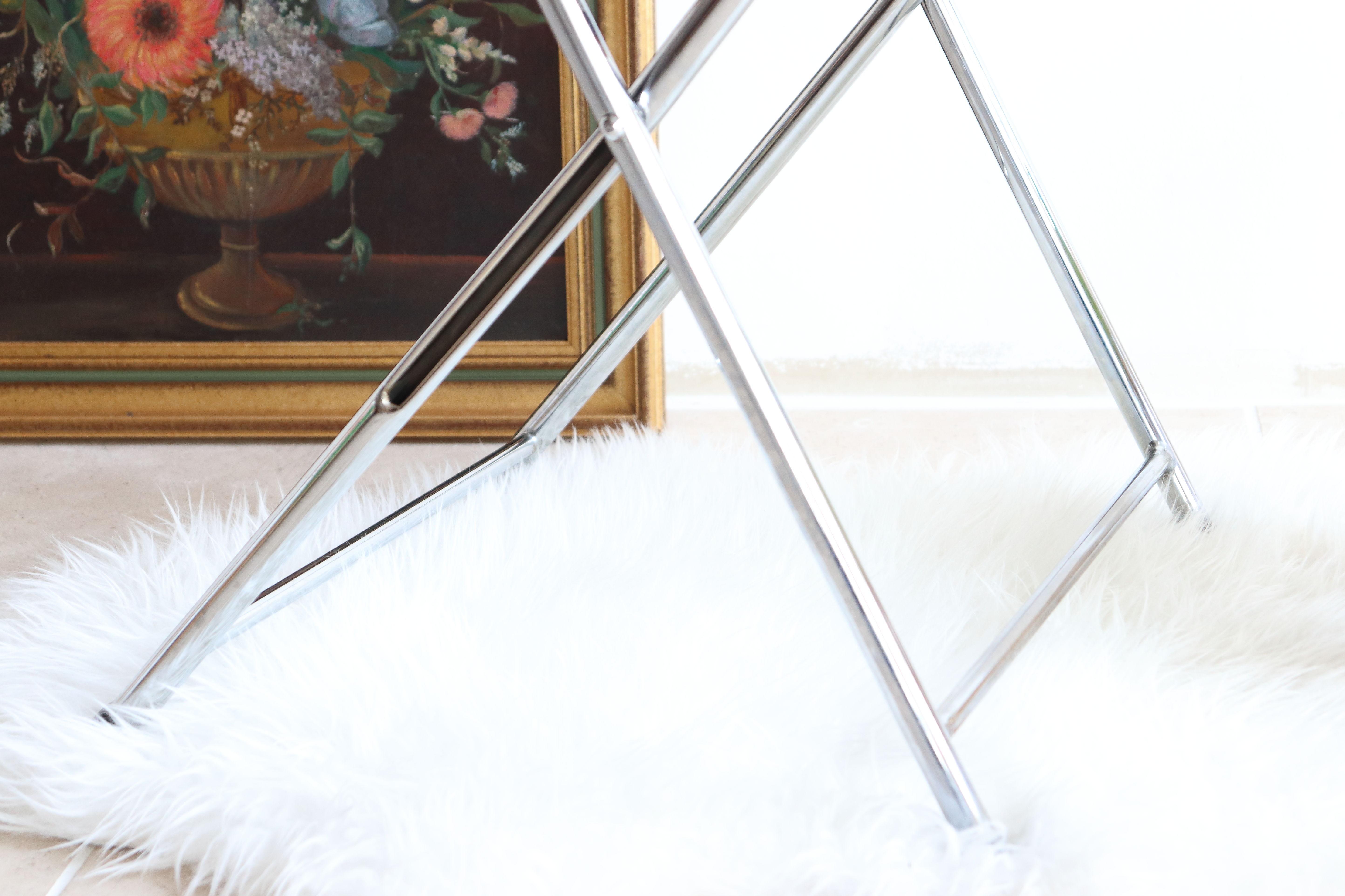 Folding chair in chrome metal and orange fabric 1970
