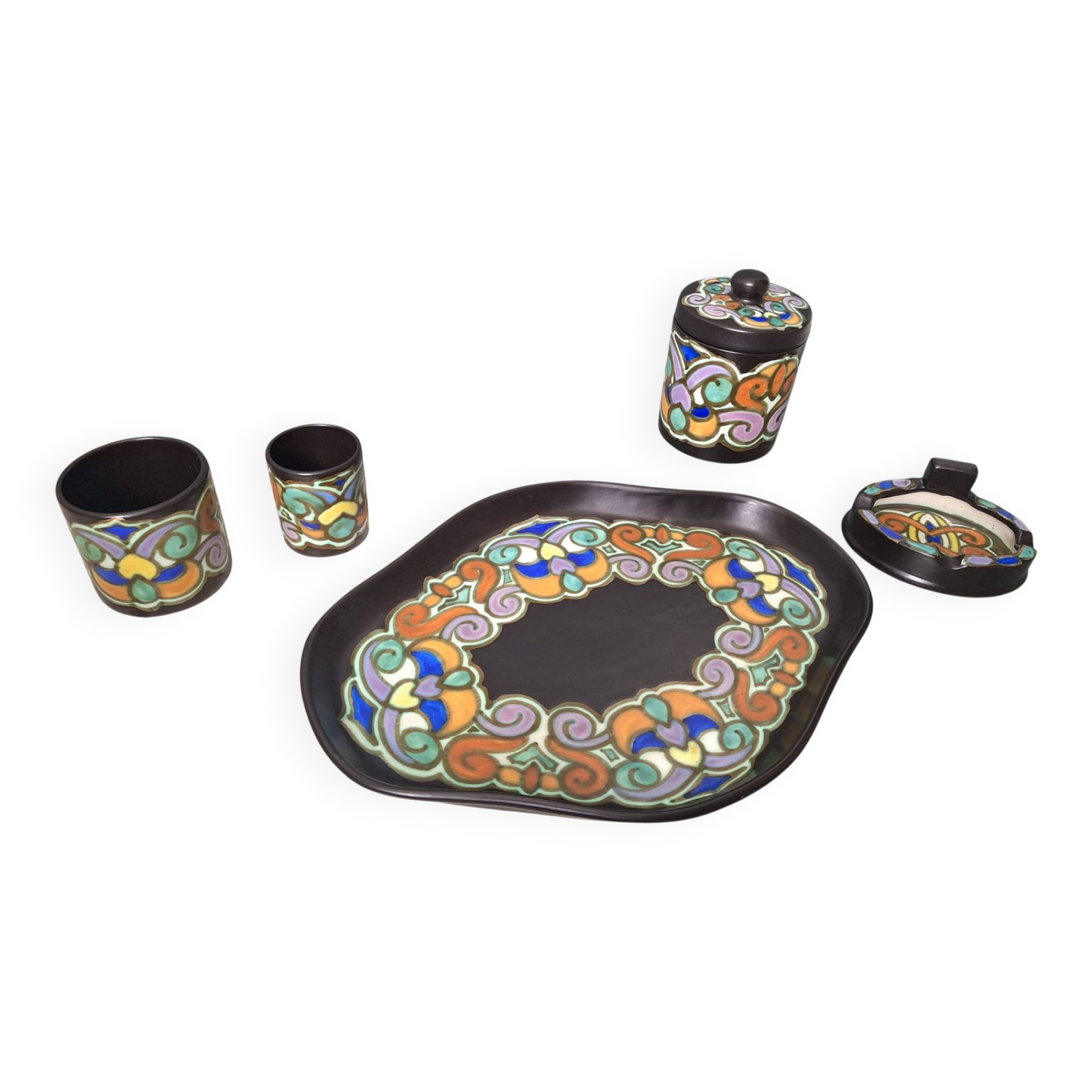 The Montoise Ceramics set of 5 art deco ceramic pieces.