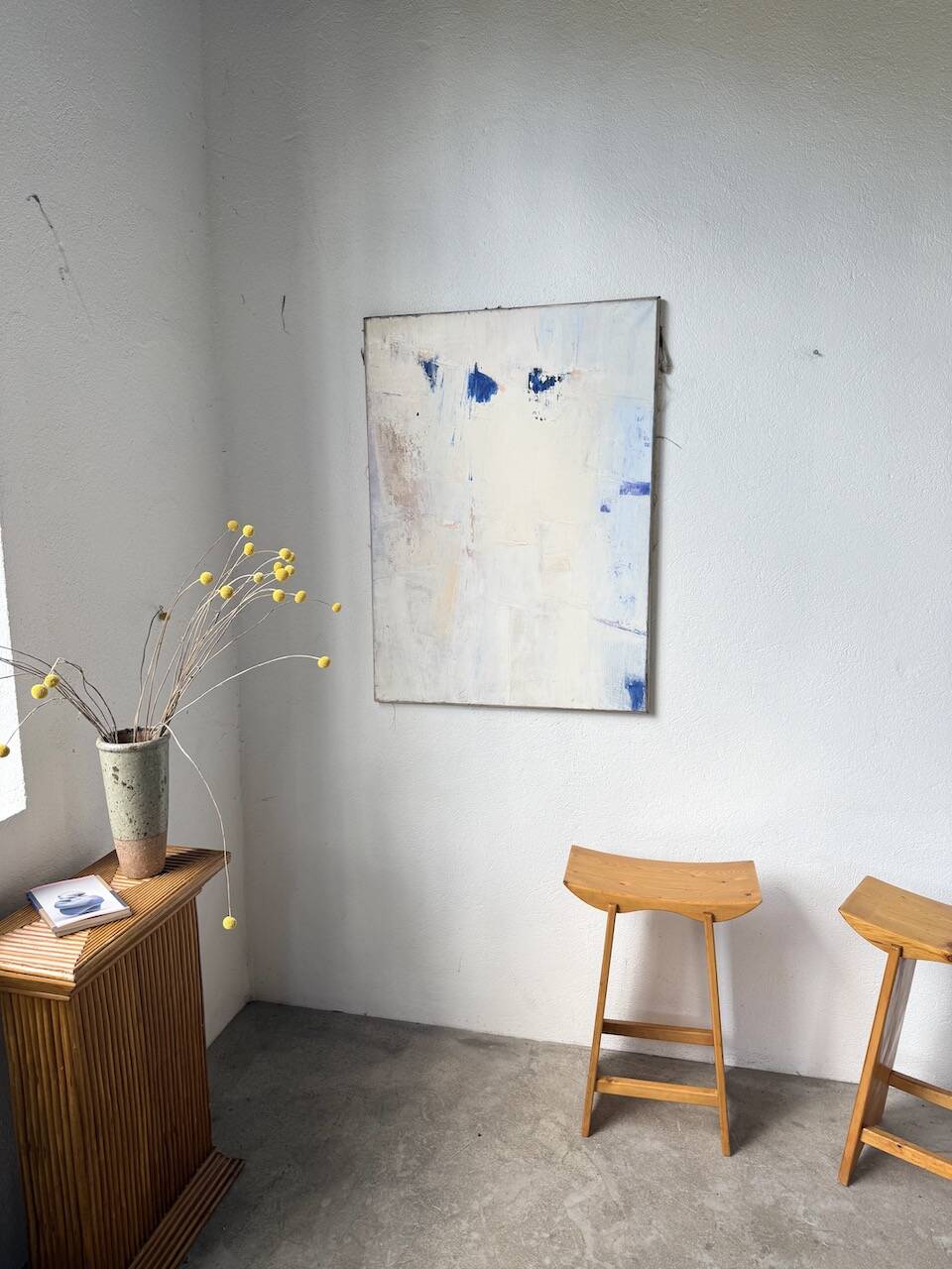 Toile abstraite blanche, peinture à l’huile XXème