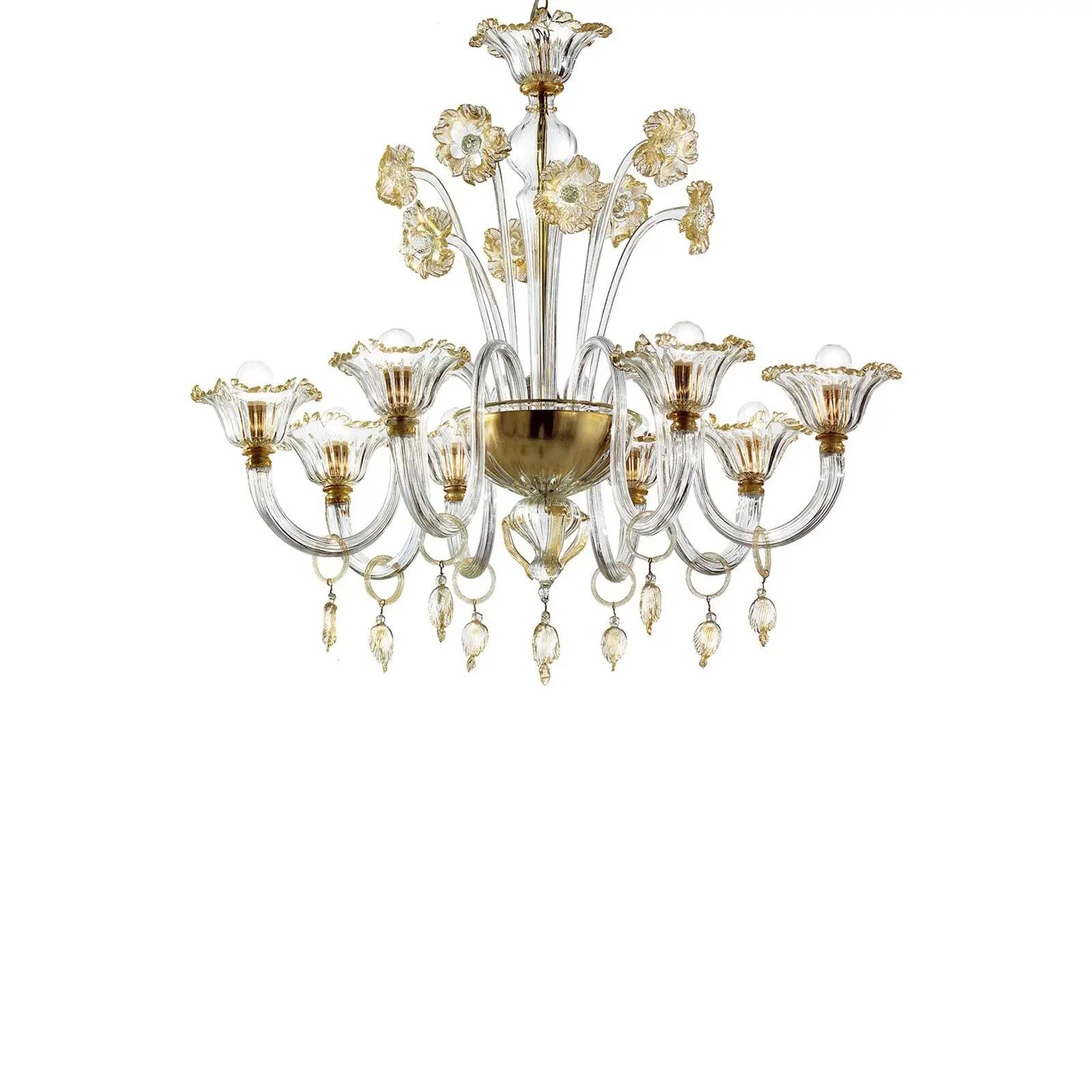 Elegant Romantic Murano Glass Chandelier With Floral Accents
