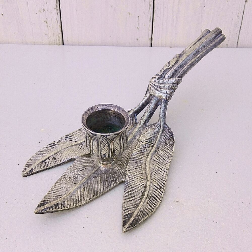 Silver bronze hand candle holder XIXth