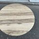 Round extendable dining table with flaps, stripped in raw oak, with 4 extensions.