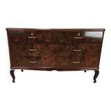 Chest of drawers with five drawers in wood and brass