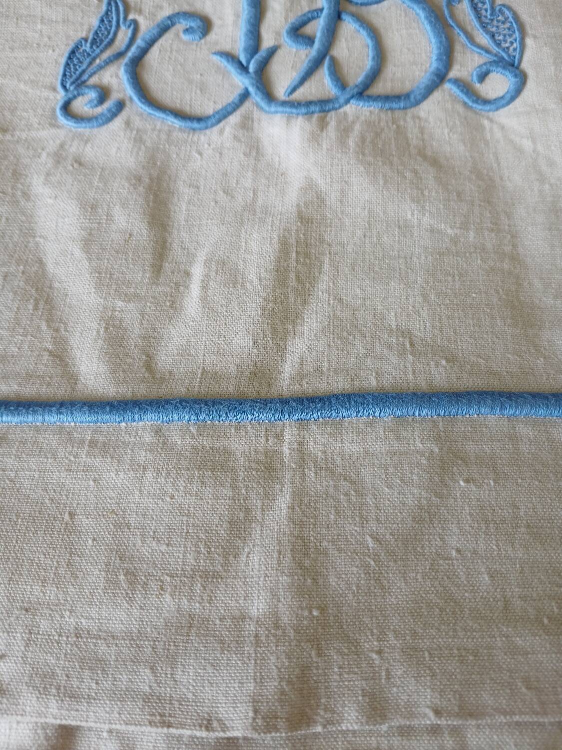 Antique linen sheet with JB embroidery