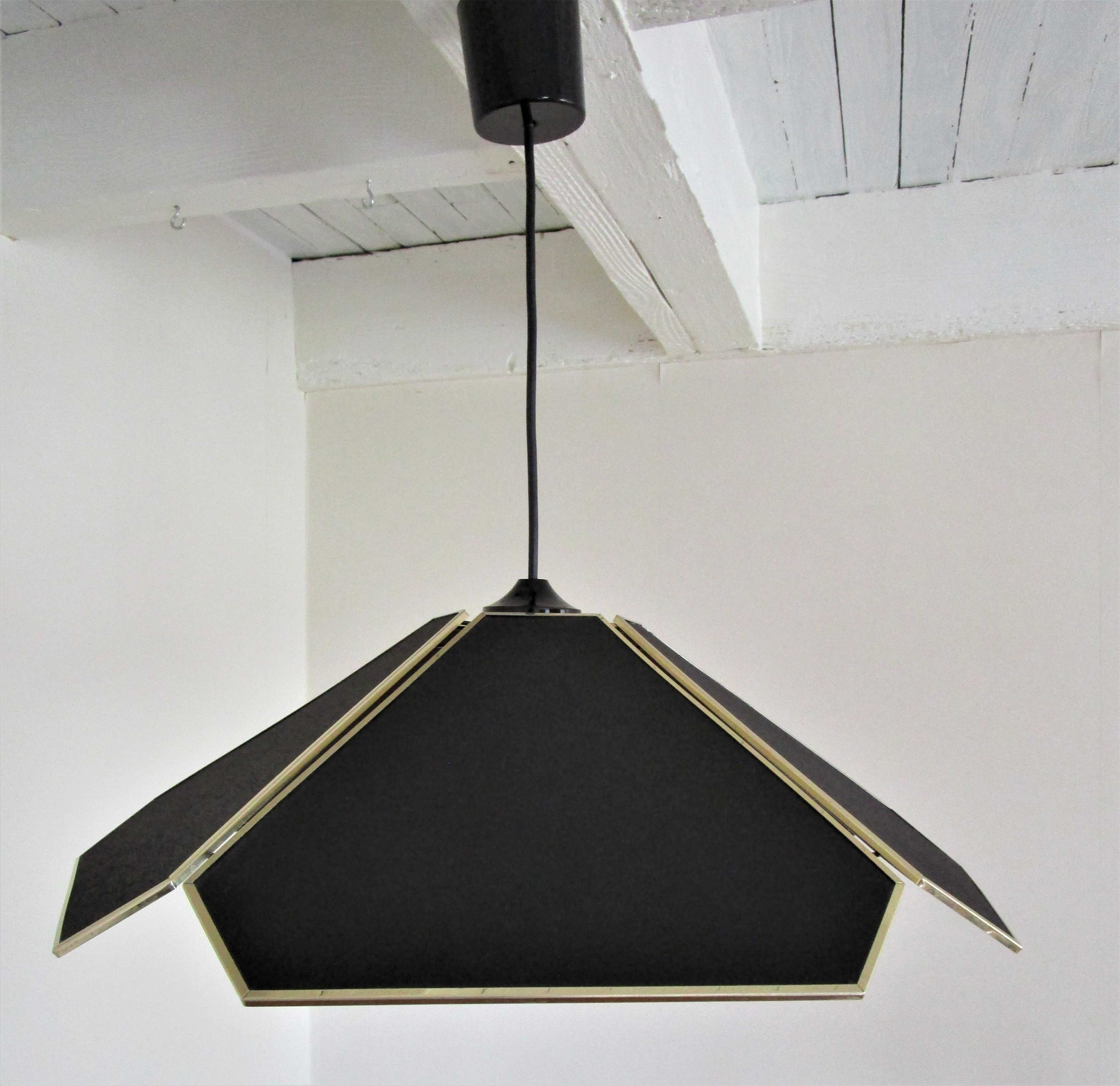 Black flower and gold hanging lamp, 80s