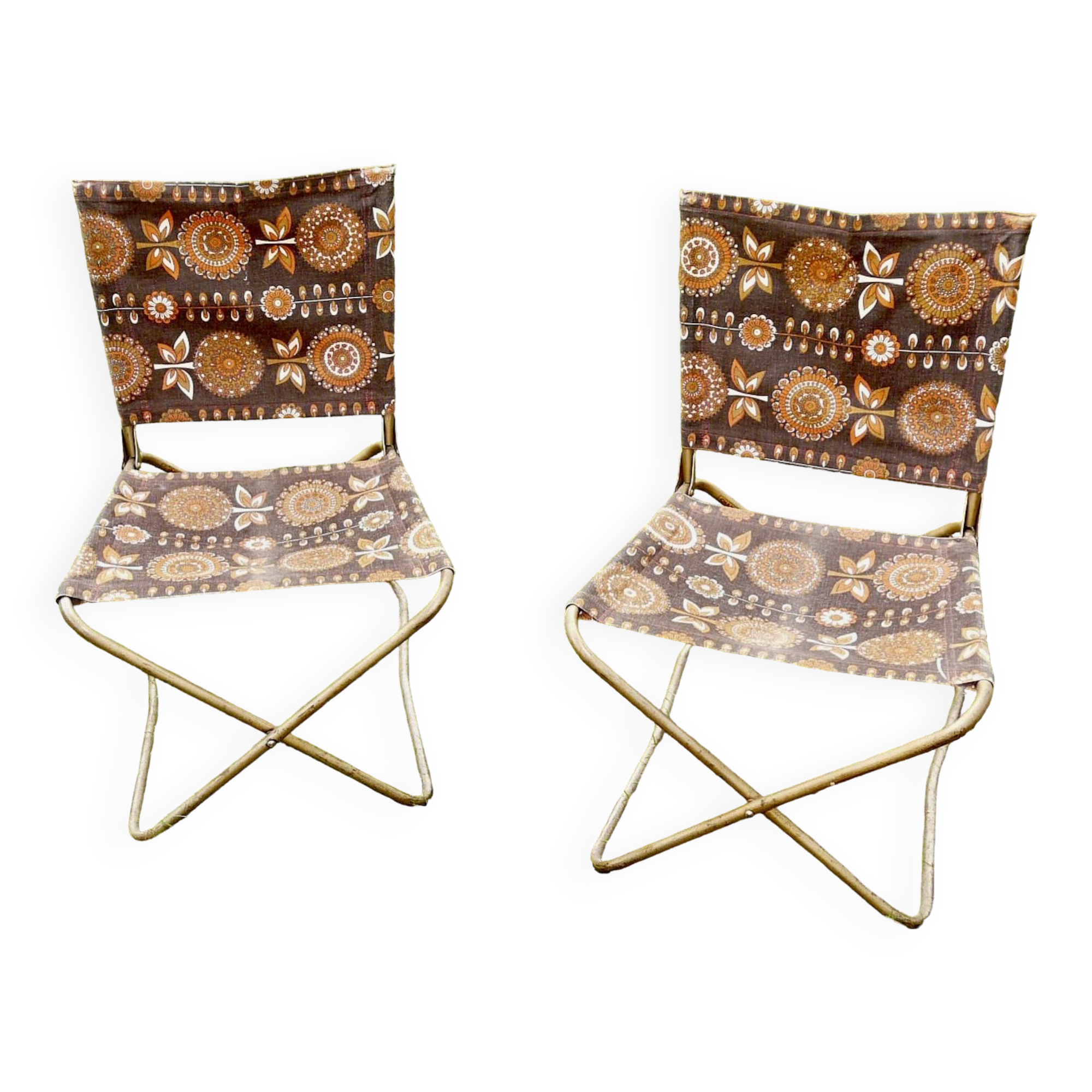 Paire de chaises pliantes Chantazur vintage 1960 - Chaises de jardin toile