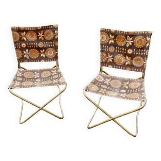 Pair of vintage Chantazur folding chairs 1960 - Canvas garden chairs
