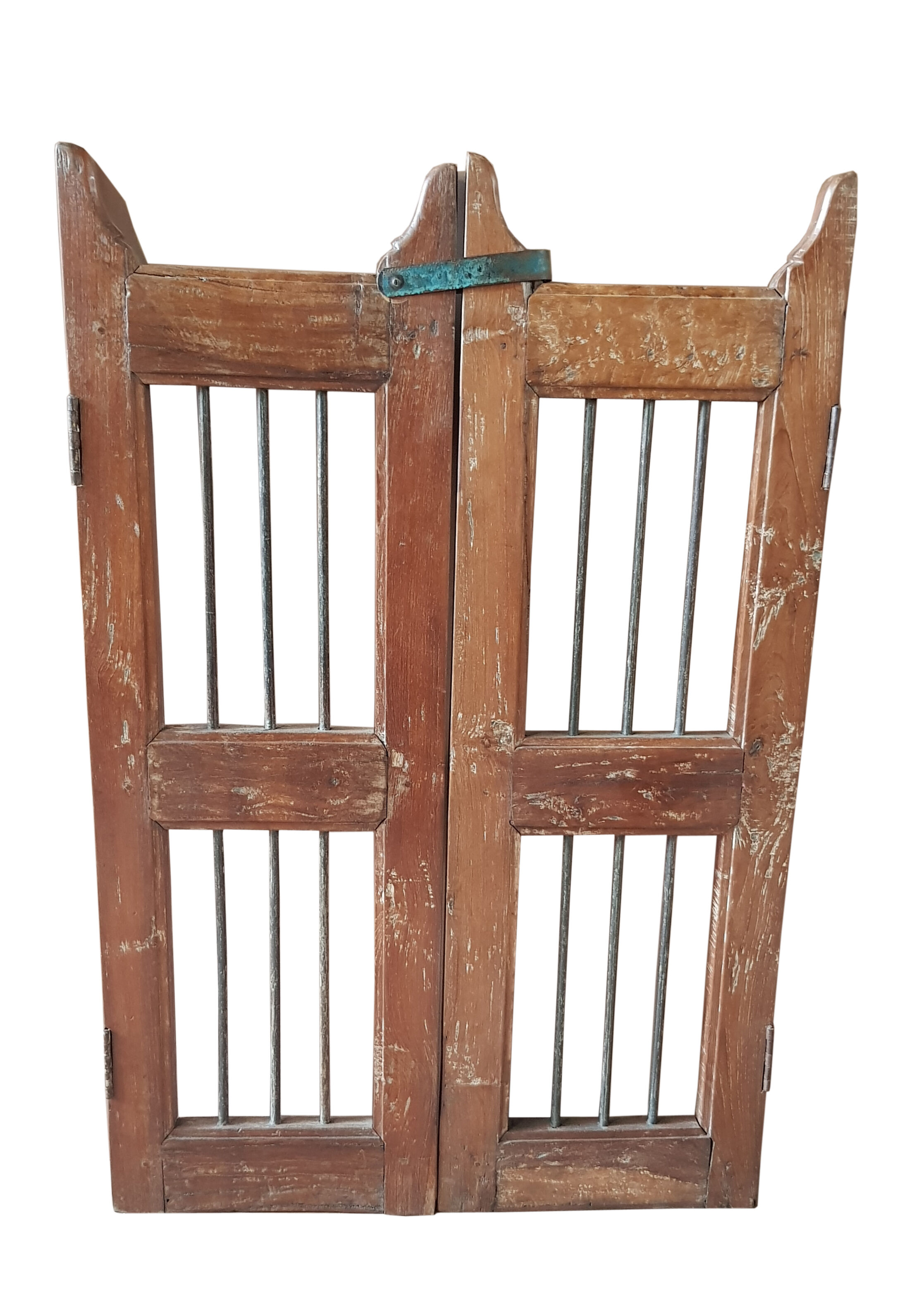 Old Burmese teak gate with openwork wrought iron panels