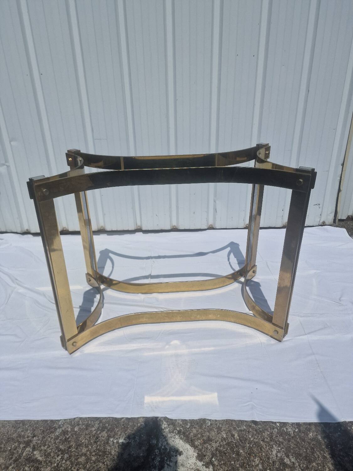 Vintage dining table golden brass chrome glass