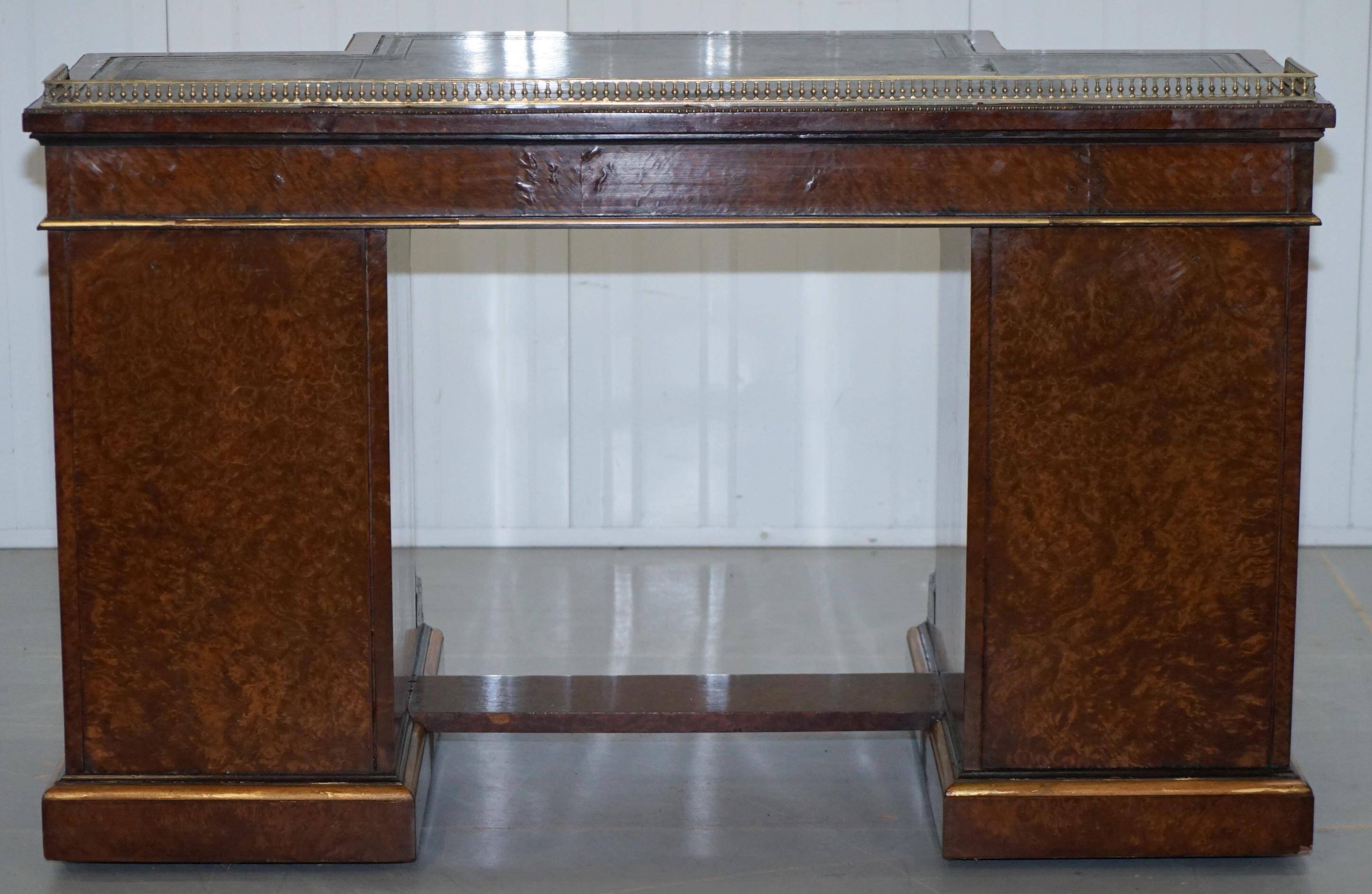 Gillow Library Desk in Burr Amboyna with Brass Gallery, circa 1852-1857