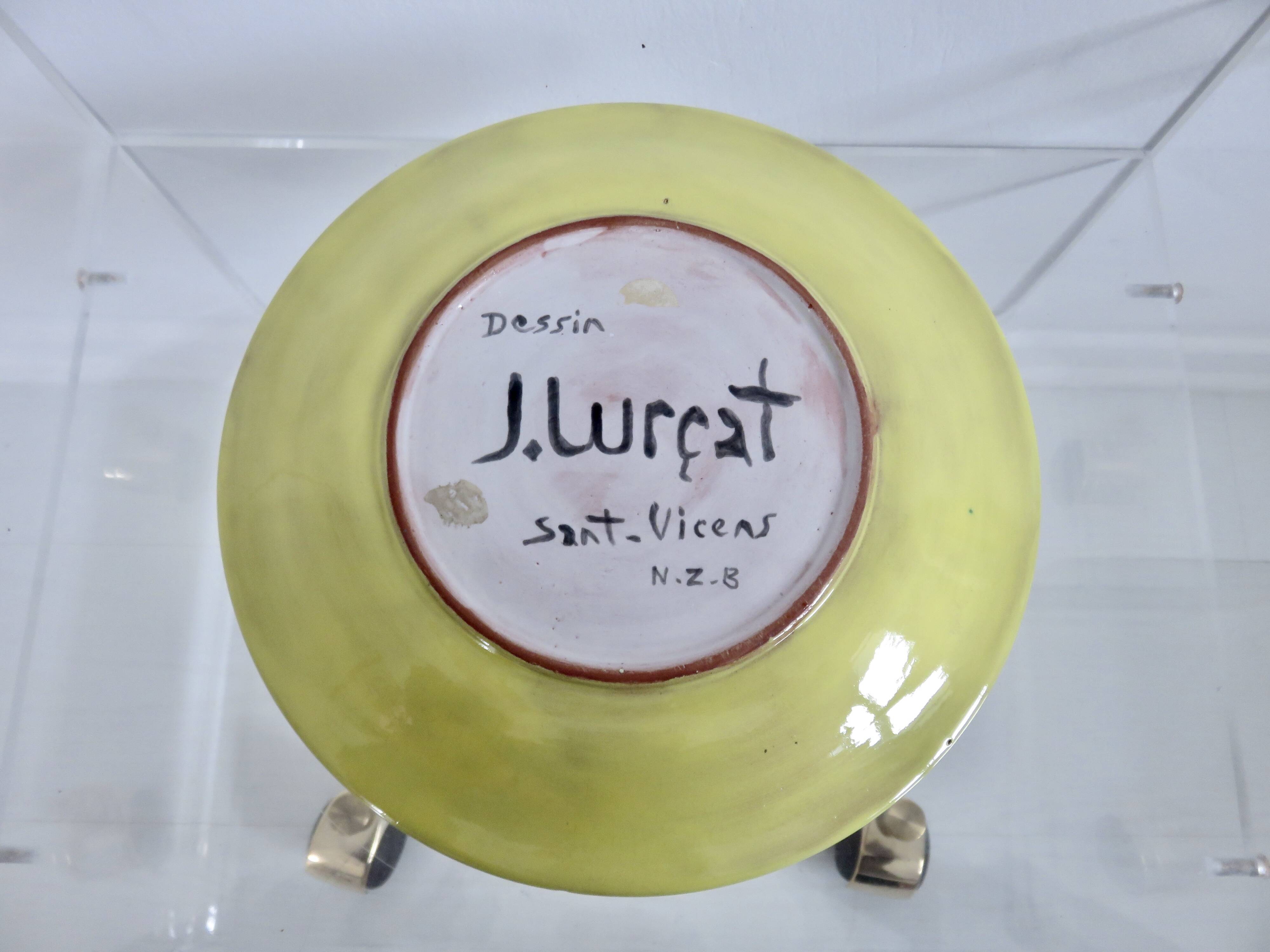 Jean Lurçat 2 enamelled ceramic plates, signed, Sant Vicens edition