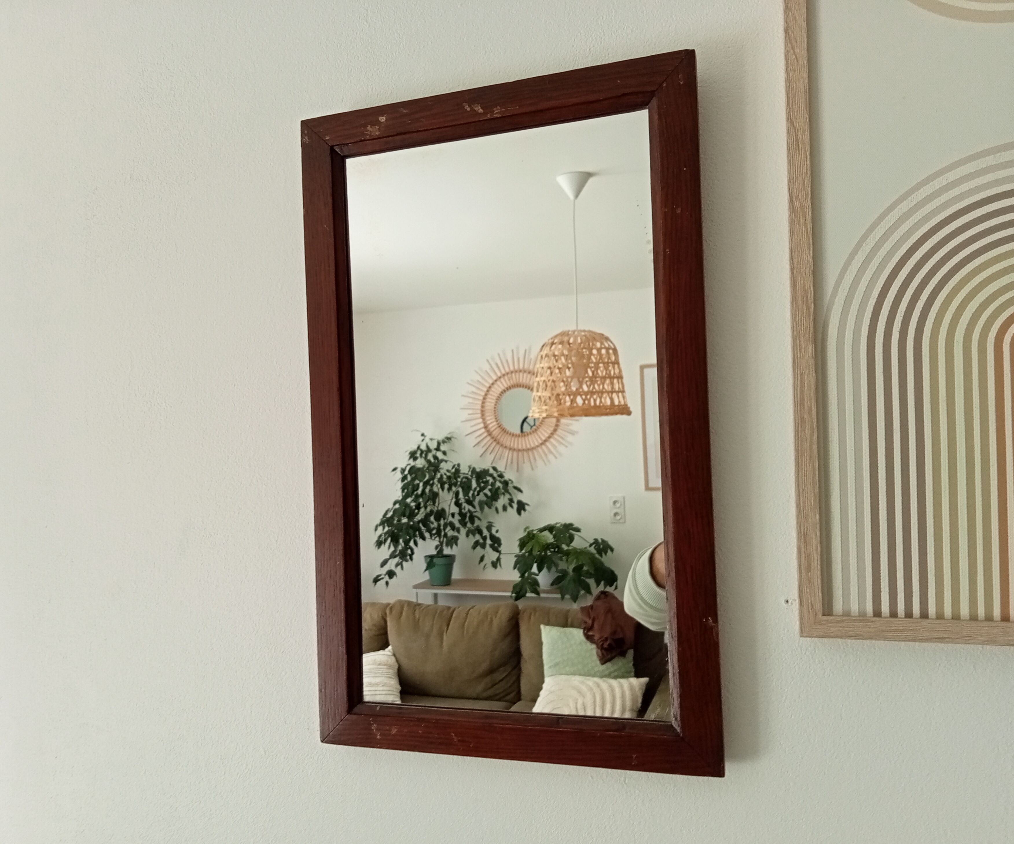 Vintage rectangular mirror in solid wood