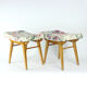 Tabouret mid century en chêne et lin, Ton Tchécoslovaquie années 1960