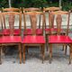 6 Art Deco dining chairs in solid wood and burgundy leather, 1950s