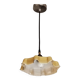 Electrified suspension with a frosted opaque glass disc shade.