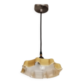 Electrified suspension with a frosted opaque glass disc shade.