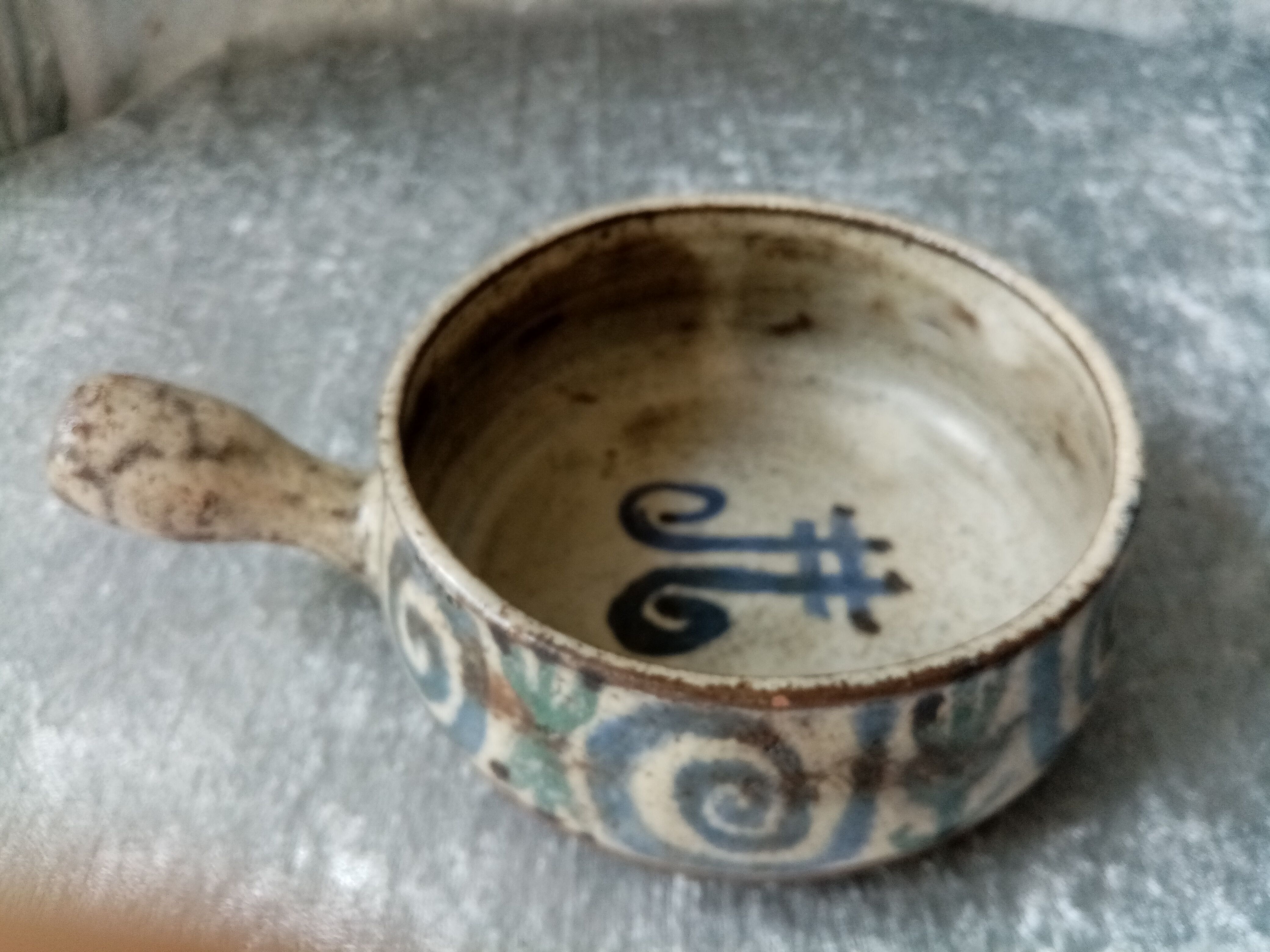 Old ceramic poelon years 50-60 gustave reynaud , le mulberier