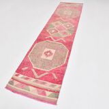 2x10 Pink & Green Tribal Vintage Runner Rug, 70x309Cm