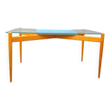Table basse en verre avec cadre en bois, années 1960, Tchécoslovaquie
