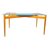 Table basse en verre avec cadre en bois, années 1960, Tchécoslovaquie