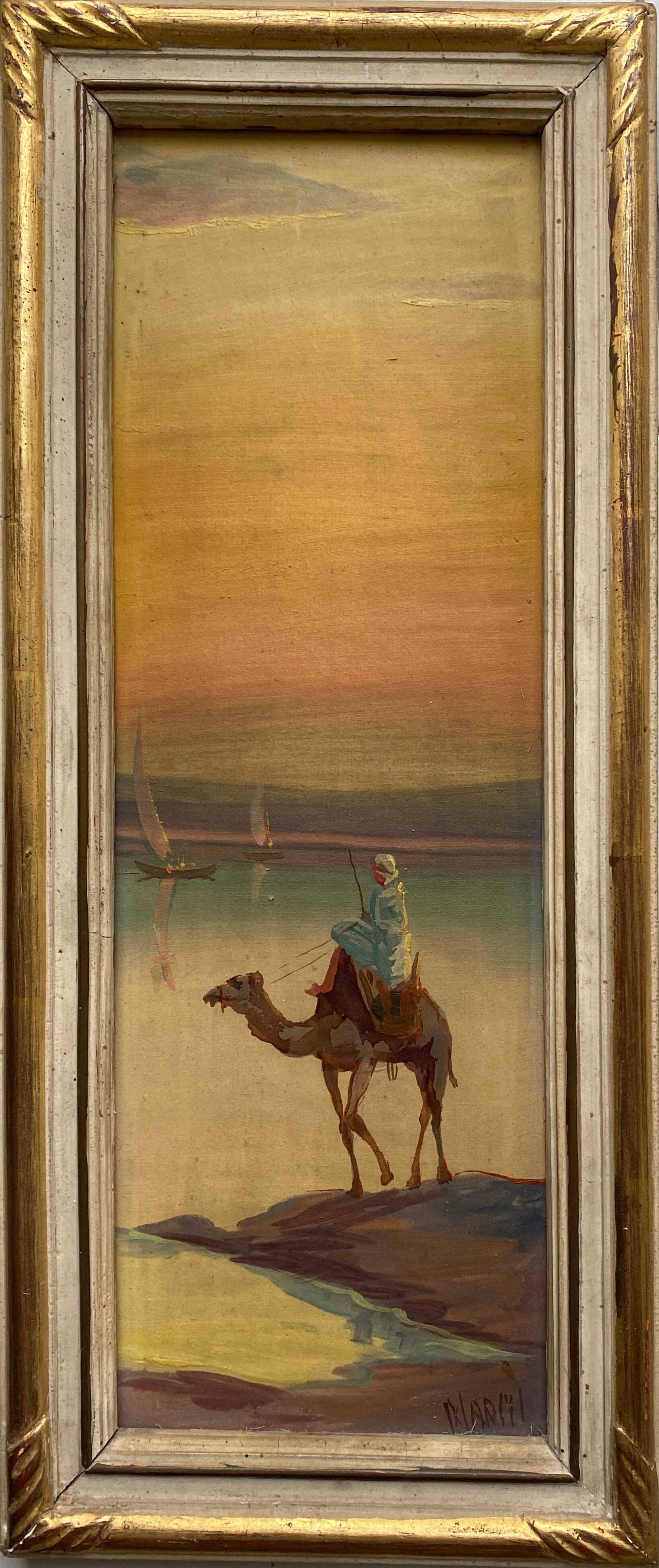 HSP painting "Animated orientalist landscape" signed Marcyl (?) + frame