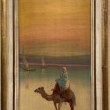 HSP painting "Animated orientalist landscape" signed Marcyl (?) + frame