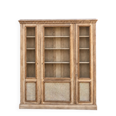 Armoire vitrée ancienne : vaisselier bibliothèque en bois massif brut