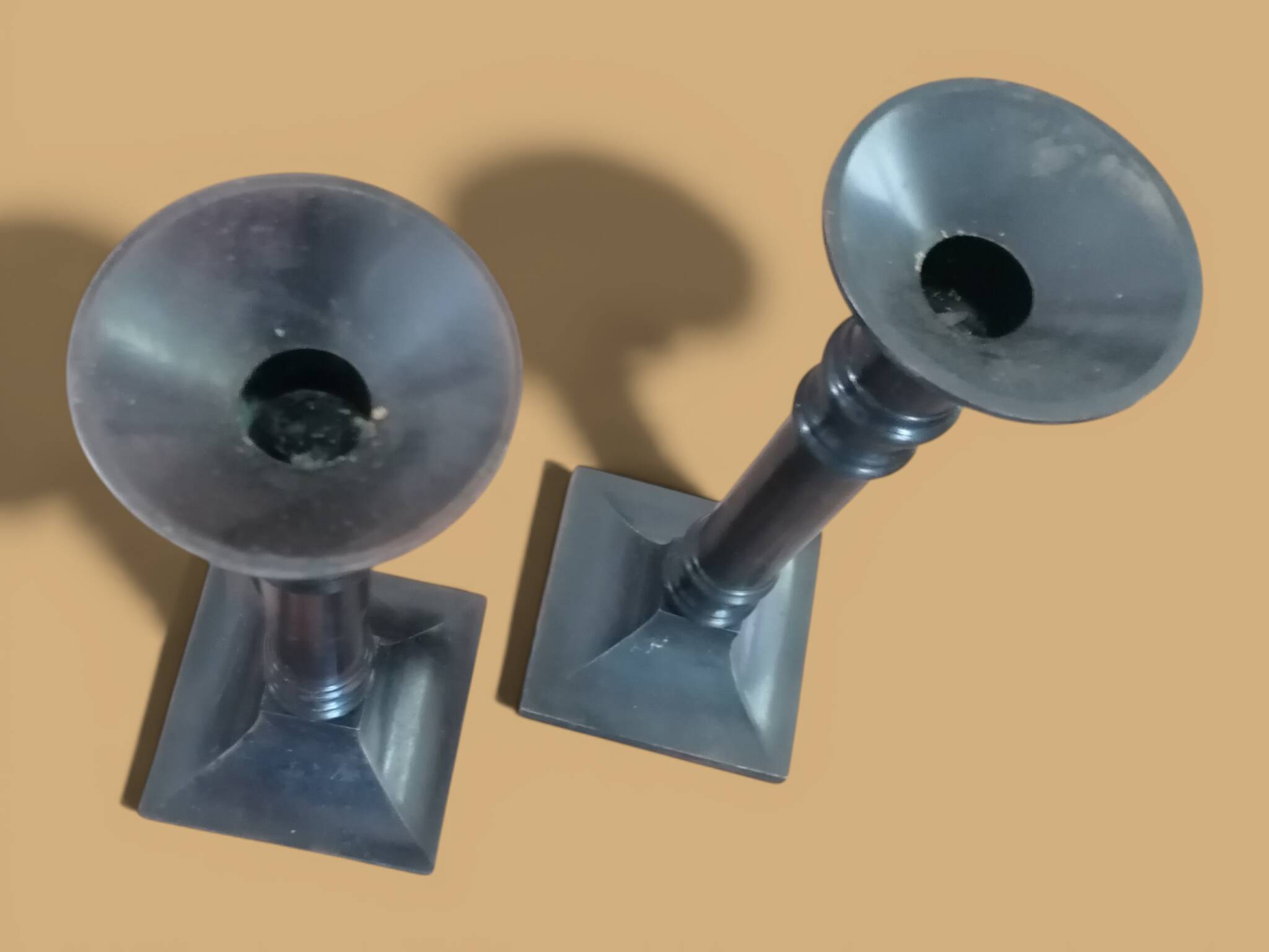 Pair of patinated bronze candlesticks Dutch Brustalistes