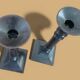 Pair of patinated bronze candlesticks Dutch Brustalistes