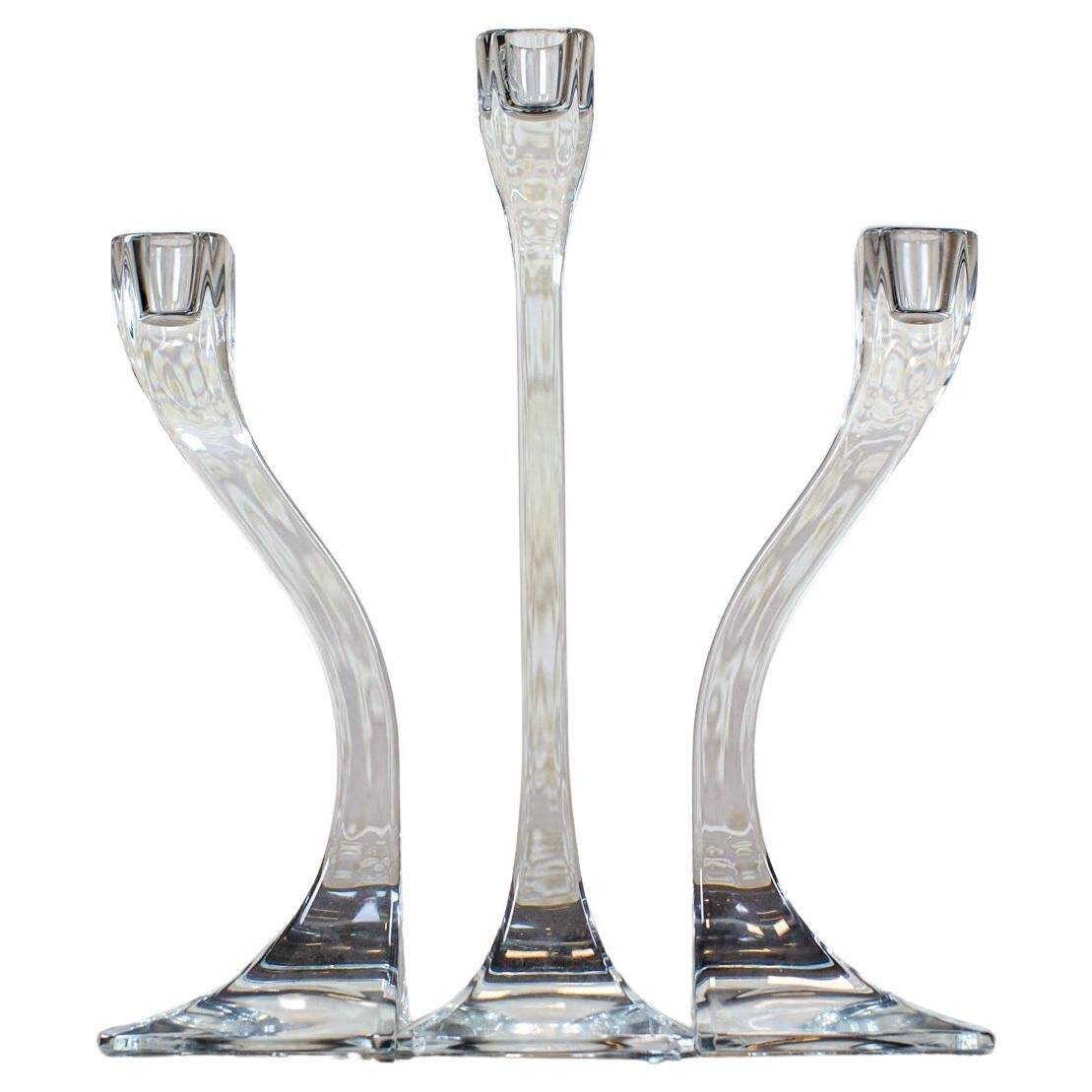 Bougeoirs en verre vintage, années 1950, ensemble de 3