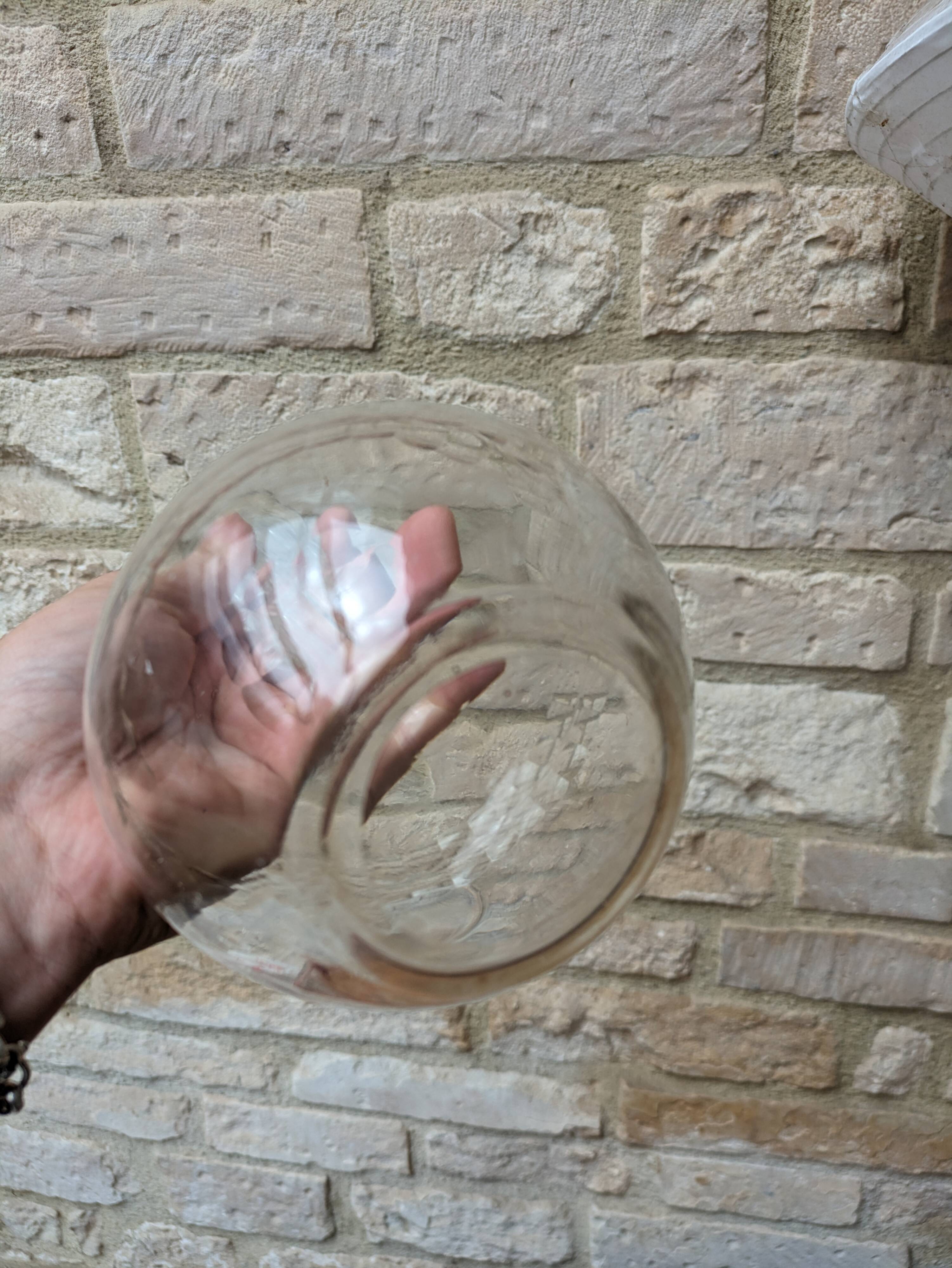 Antique round chiseled glass carafe with stopper