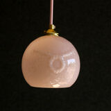 Vintage French pendant lamp in pink glass, comes with new pink cable