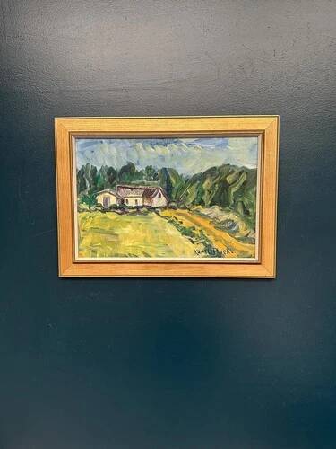 Swedish Oil on Canvas "Landskap" by Kersti Flyckt, Vintage & Framed 59×43cm