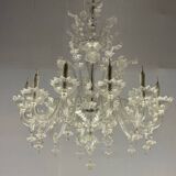 Venetian Chandelier in Colorless Murano Glass, 12 Light Arms, Circa 1900