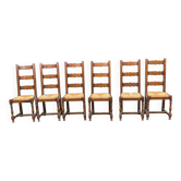 6 solid wood and straw chairs with high farmhouse-style backs