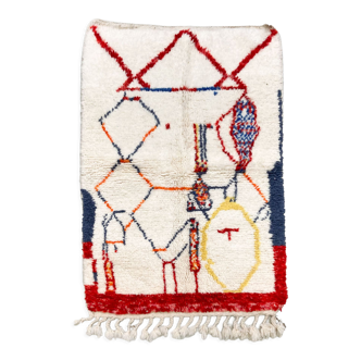 Moroccan Berber rug Azilal ecru with colorful patterns 148x100cm
