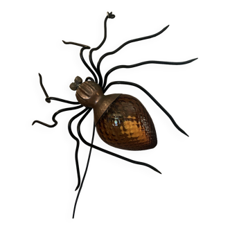 Wall lamp Spider, copper, iron and blown glass (Murano) made in Italy 60's