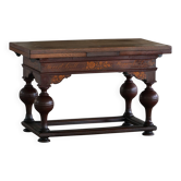Table extensible en chêne avec marqueterie, baroque, ébéniste danois, XIXe siècle